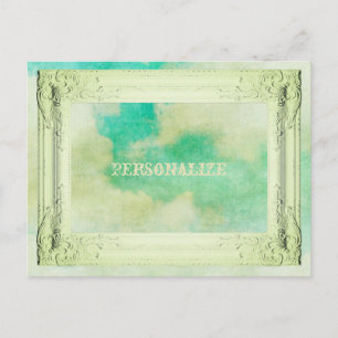 Victorian picture frame sky cloud painting teal  postcard