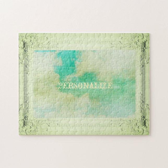 Victorian picture frame sky clouds painting teal jigsaw puzzle (Horizontal)