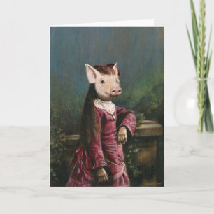 Victorian Piglet Girl Greetings Card