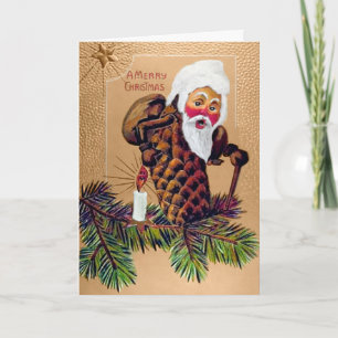 Victorian Pinecone Santa Christmas Card