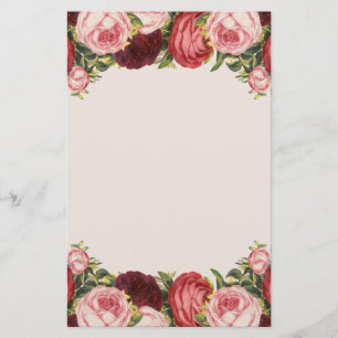 Victorian Pink Red Burgandy Cabbage Roses Stationery