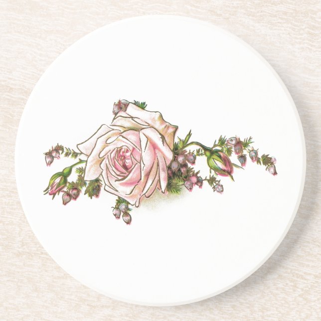Victorian Pink Rose and Buds Sandstone Coaster (Front)