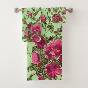 Victorian Pink Roses Bath Towel Set