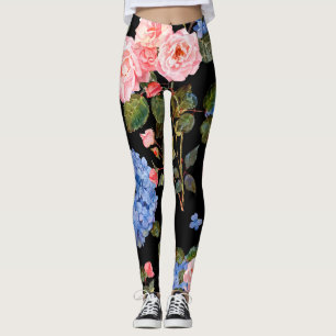Victorian pink roses bouquet. leggings