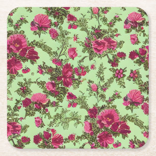 Victorian Pink Roses Square Paper Coaster