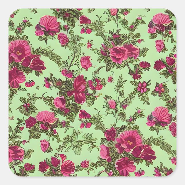 Victorian Pink Roses Square Sticker (Front)