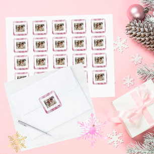 Victorian Pink Snowflake Christmas Photo Square Sticker