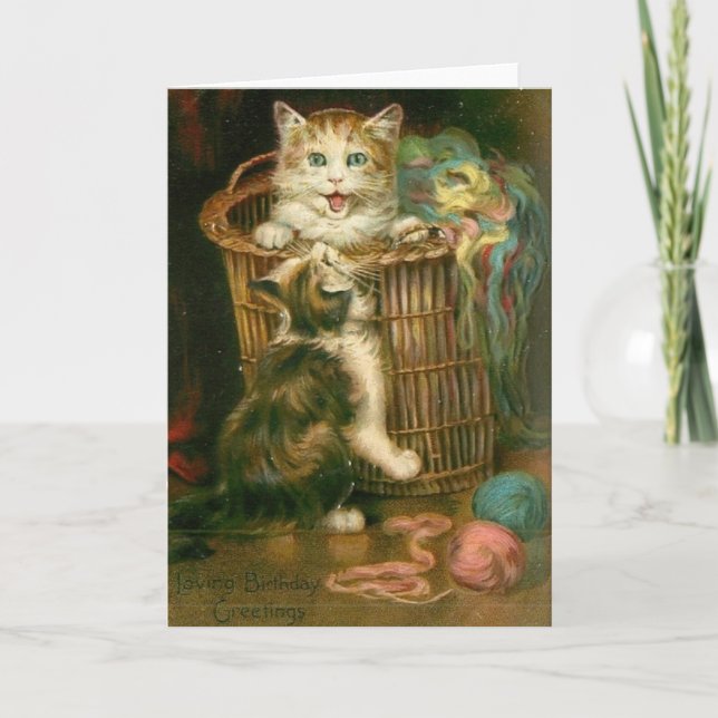 Victorian Playful Kittens Birthday Card (Front)