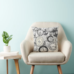 Victorian Pocket Watch Alice in Wonderland Cushion