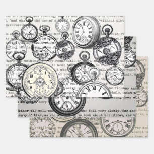 Victorian Pocket Watch Alice in Wonderland Wrapping Paper Sheet
