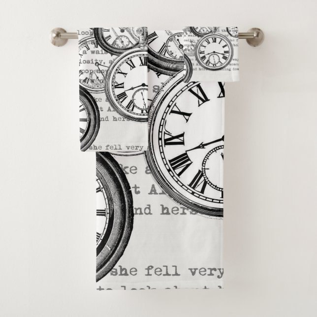 Victorian Pocket Watch Collage Alice in Wonderland Bath Towel Set (Insitu)