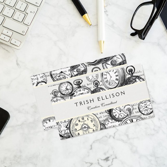 Victorian Pocket Watch Collage Alice in Wonderland Business Card (Creator Uploaded)