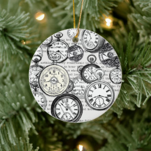 Victorian Pocket Watch Collage Alice in Wonderland Ceramic Ornament