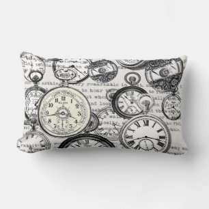 Victorian Pocket Watch Collage Alice in Wonderland Lumbar Cushion