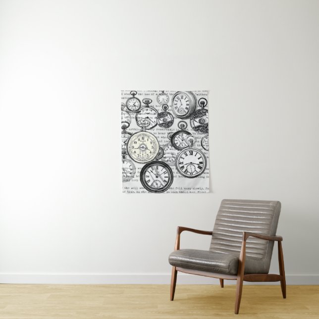 Victorian Pocket Watch Collage Alice in Wonderland Tapestry (In Situ)