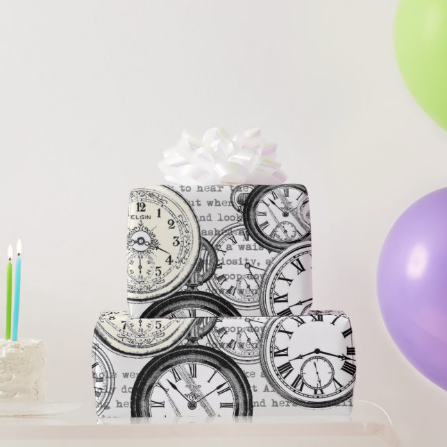 Victorian Pocket Watch Collage Alice in Wonderland Wrapping Paper (Party Gifts)
