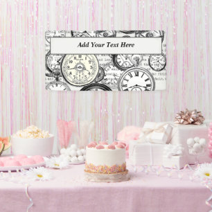 Victorian Pocket Watch Collage Alice Wonderland Banner