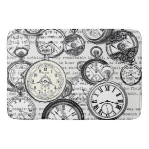 Victorian Pocket Watch Collage Alice Wonderland Bath Mat