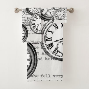 Victorian Pocket Watch Collage Alice Wonderland Bath Towel Set