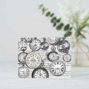 Victorian Pocket Watch Collage Alice Wonderland Postcard