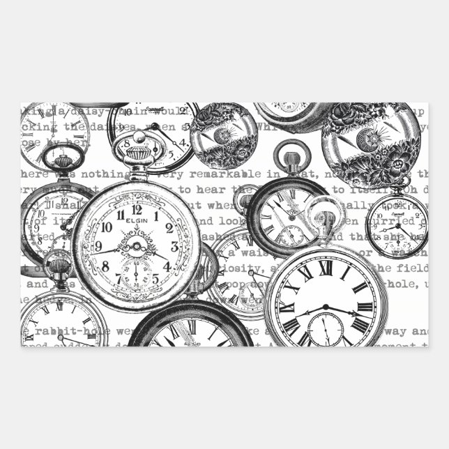 Victorian Pocket Watch Collage Alice Wonderland Rectangular Sticker (Front)