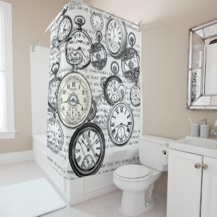 Victorian Pocket Watch Collage Alice Wonderland Shower Curtain