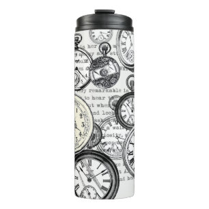 Victorian Pocket Watch Collage Alice Wonderland Thermal Tumbler