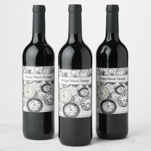 Victorian Pocket Watch Collage Alice Wonderland Wine Label