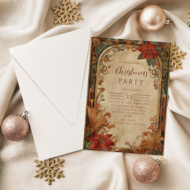Victorian Poinsettia Christmas Invitation (Creator Uploaded)
