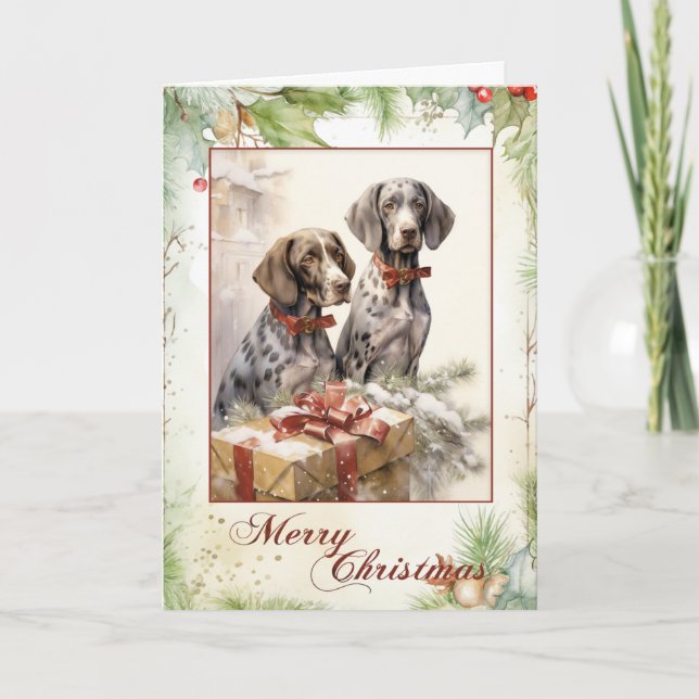 Victorian Pointer Puppy Christmas Holiday Card (Front)