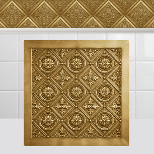 Victorian Pressed Gold Rosette Metal Ceiling Ceramic Tile