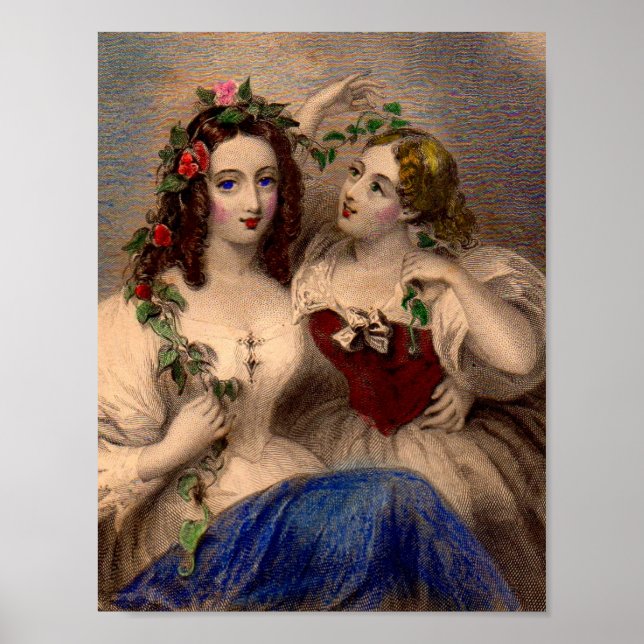 Victorian print The Parting Wreath hand-colored (Front)