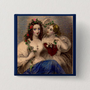 Victorian print The Parting Wreath hand-coloured 15 Cm Square Badge