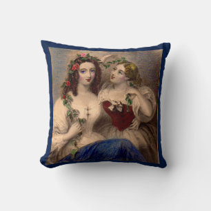 Victorian print The Parting Wreath hand-coloured Cushion