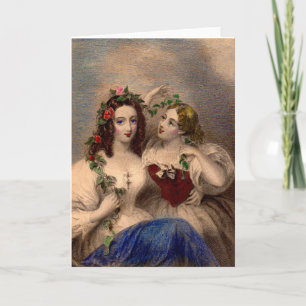 Victorian print The Parting Wreath hand-coloured Holiday Card