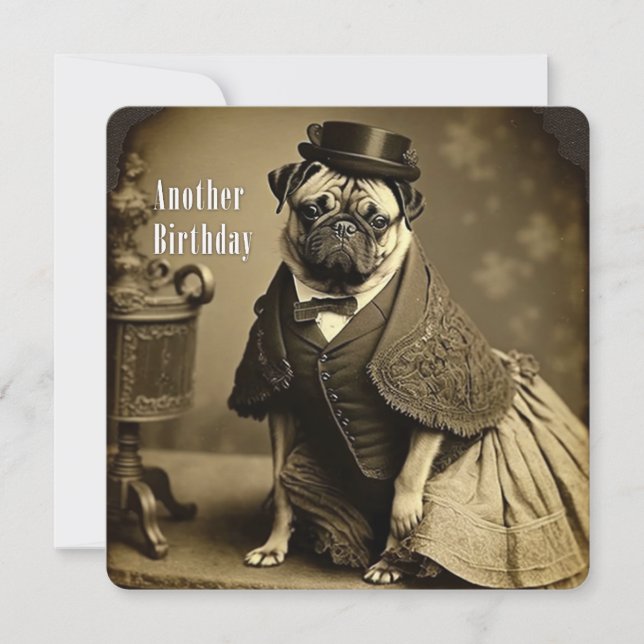 Victorian Pug Birthday Card (Front)