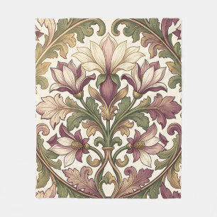 Victorian Purple Cream Ornate Floral Fleece Blanket