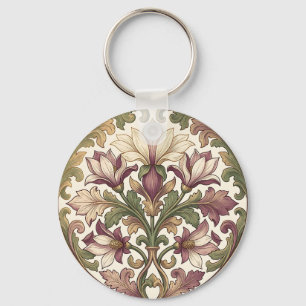 Victorian Purple Cream Ornate Floral Key Ring