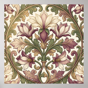 Victorian Purple Cream Ornate Floral Poster
