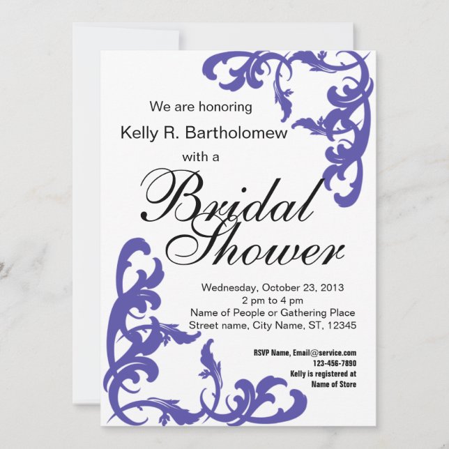 Victorian Purple Filigree Flourish Bridal Shower Invitation (Front)