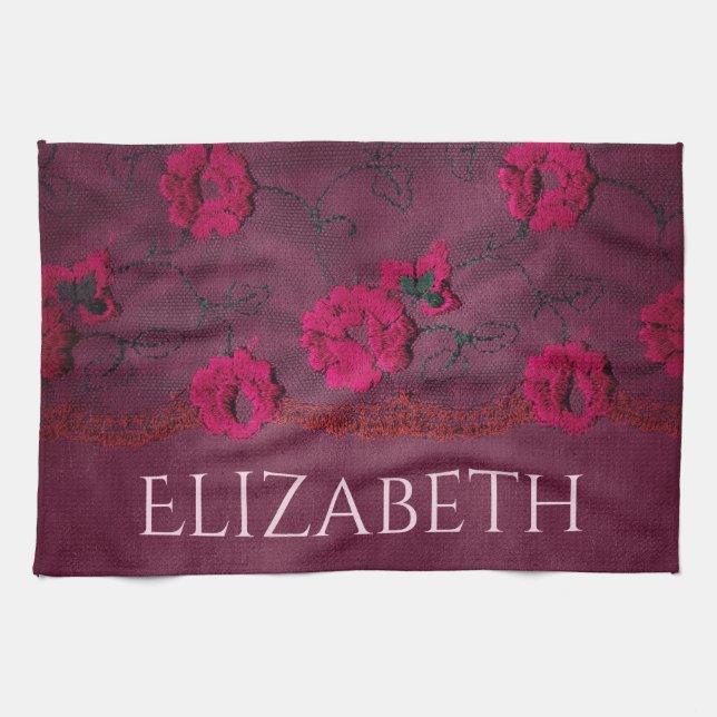 Victorian Purple Floral Tea Towel (Horizontal)