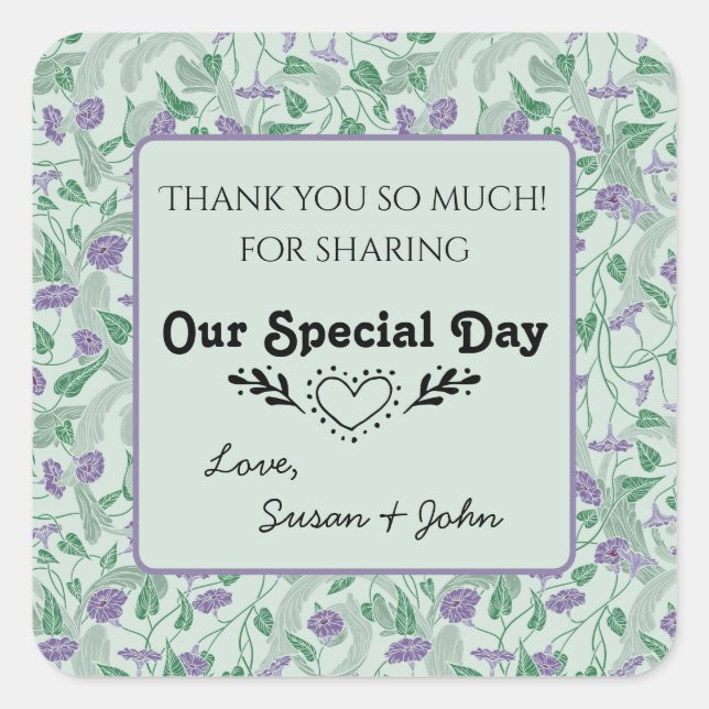 Victorian Purple Flower Ivy Decorative Flourish Square Sticker (Front)