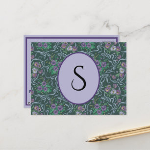 Victorian Purple Pansy Blue Ribbon Invitation Postcard