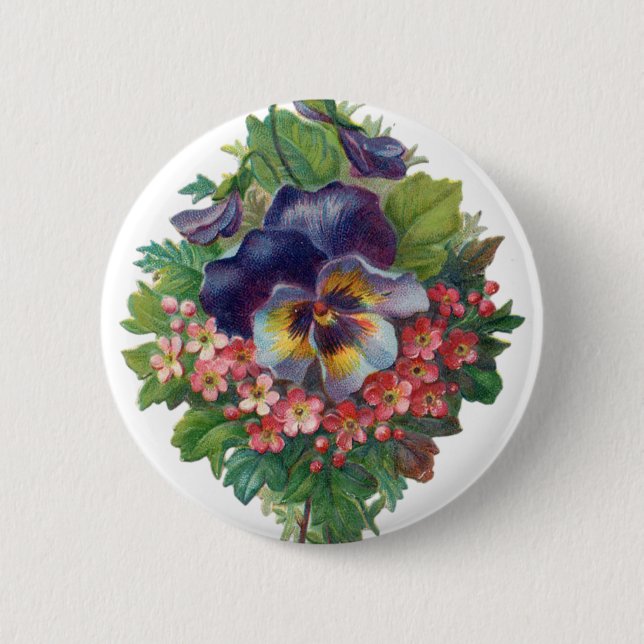 Victorian Purple Pansy Bouquet for Mother's Day 6 Cm Round Badge (Front)