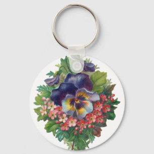 Victorian Purple Pansy Bouquet for Mother's Day Key Ring