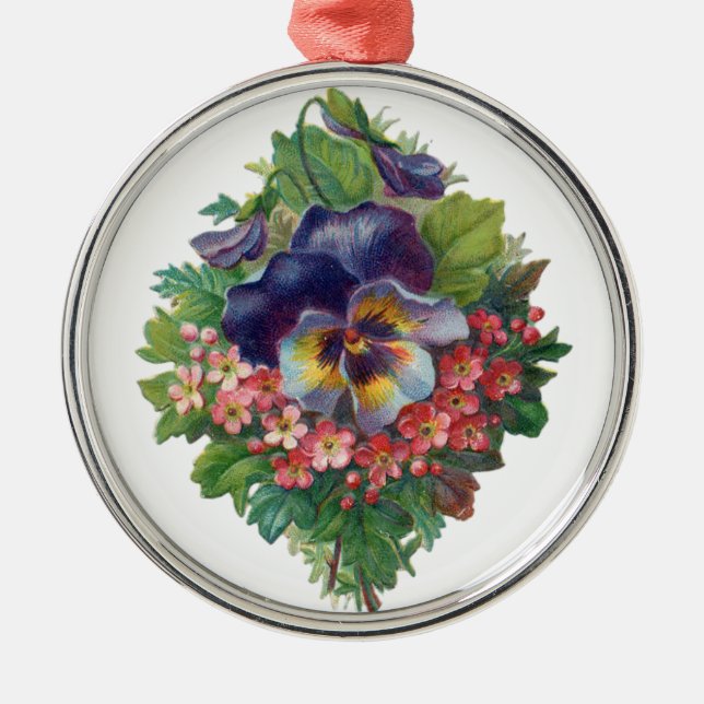 Victorian Purple Pansy Bouquet for Mother's Day Metal Ornament (Front)
