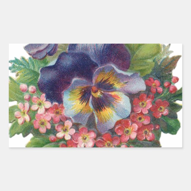 Victorian Purple Pansy Bouquet for Mother's Day Rectangular Sticker (Front)