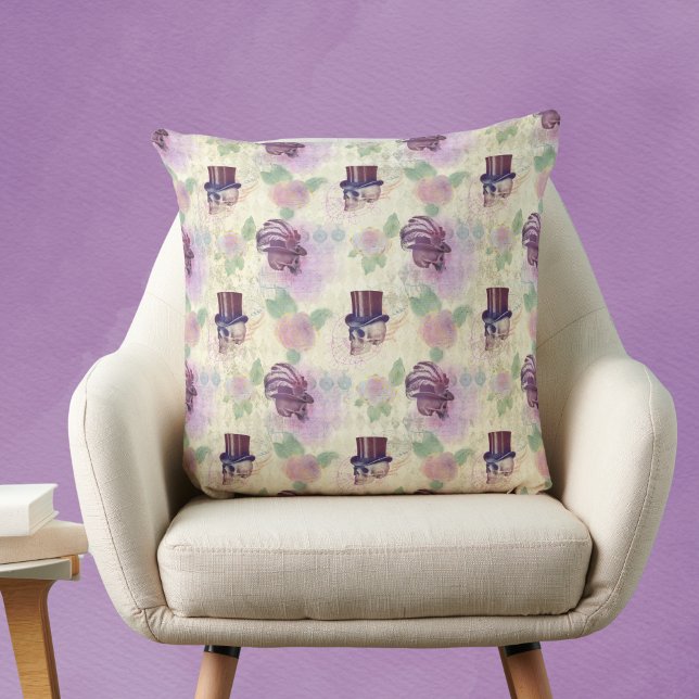 Victorian Purple Steampunk Hats Feathers Skulls Cushion (Creator Uploaded)