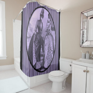 Victorian purple stripe lady showercurtain shower curtain