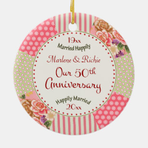 Victorian Quilt 50th Anniversary Christmas Gifts Ceramic Tree Decoration